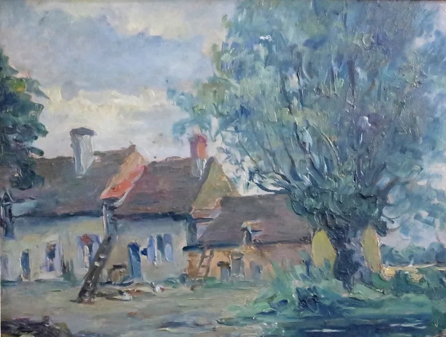 La ferme de la Boulaye, La Chapelle-Gauthier, huile sur contreplaqué — Alfred Veillet