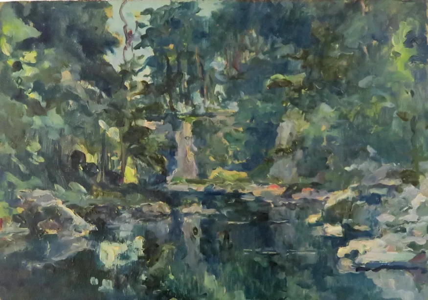 Les gorges de Crosery, huile sur contreplaqué — Alfred Veillet