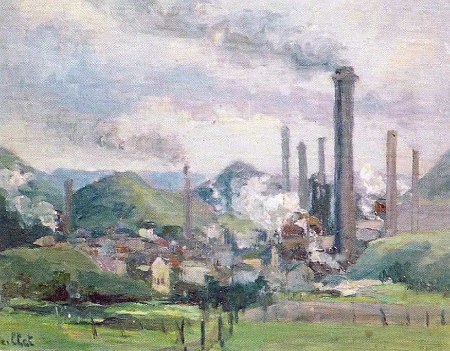 Charbonnages à Montignies-sur-Sambre, huile sur contre-plaqué — Alfred Veillet