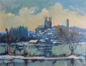 La Collégiale Notre-Dame de Mantes-la-Jolie, huile sur toile — Alfred Veillet