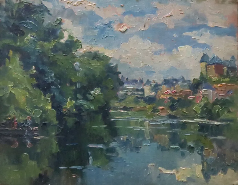La Vézère à Uzerche, huile sur bois — Alfred Veillet
