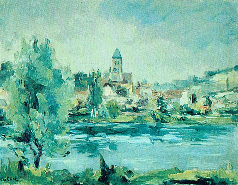 Printemps à Vétheuil, huile sur contre-plaqué — Alfred Veillet