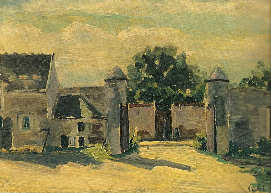La ferme d’Hargeville, huile sur isorel — Alfred Veillet