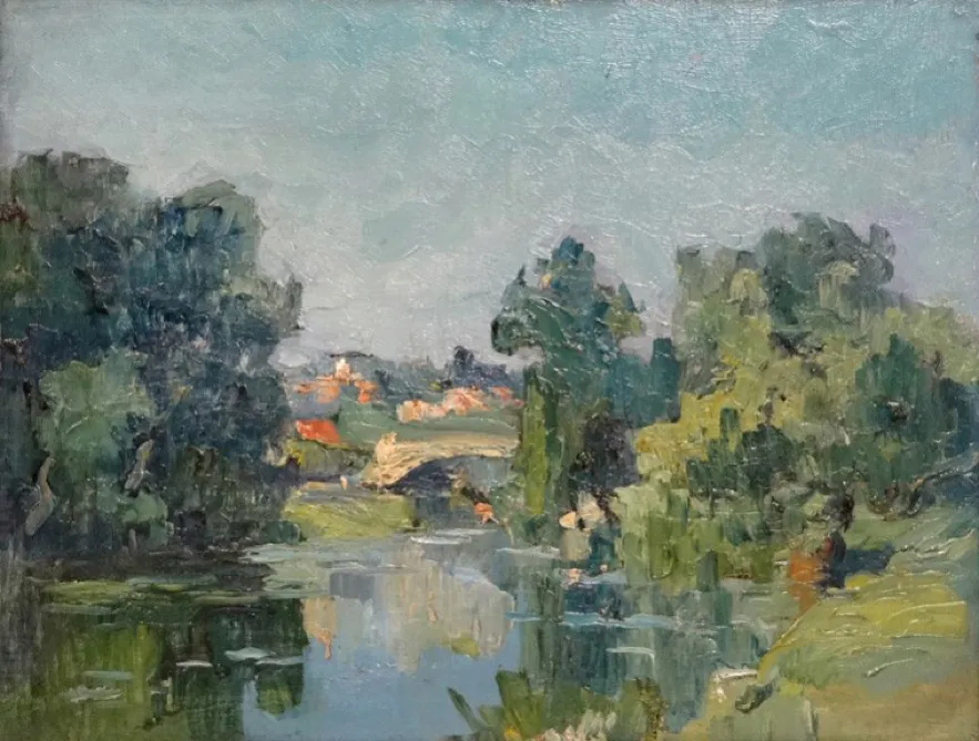 Paysage de bord de Seine, huile sur bois — Alfred Veillet