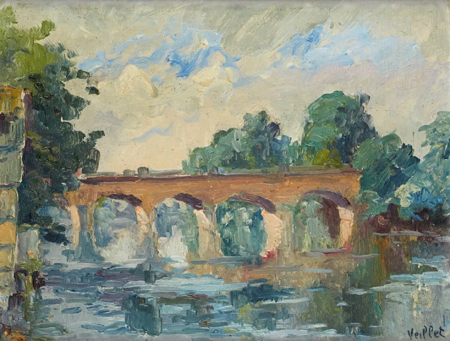 Le Pont, huile sur panneau — Alfred Veillet
