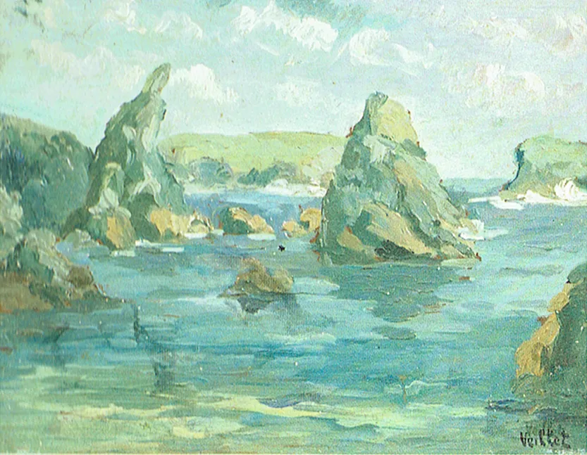 Les rochers de Port-Coton, huile sur contreplaqué — Alfred Veillet