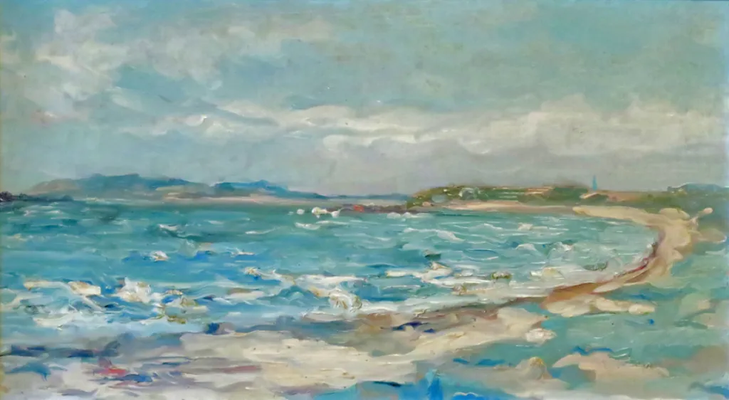 Port-Navalo, huile sur contreplaqué — Alfred Veillet