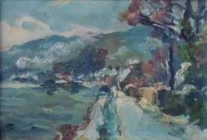 Paysage de neige à Rolleboise, huile sur carton — Alfred Veillet