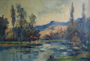 L’Eure à Ezy, huile sur contreplaqué — Alfred Veillet