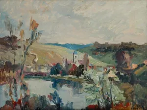 L’église de Vétheuil, huile sur panneau — Alfred Veillet