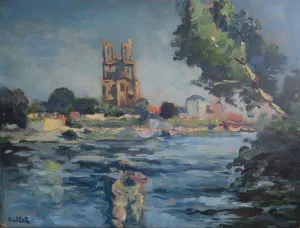 La Collégiale de Mantes-la-Jolie, huile sur bois — Alfred Veillet