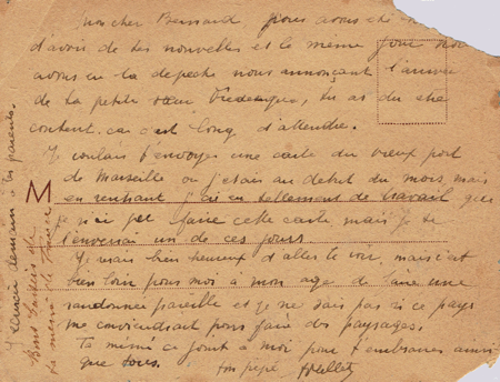 Carte postale envoyée à son petit fils Bernard — verso